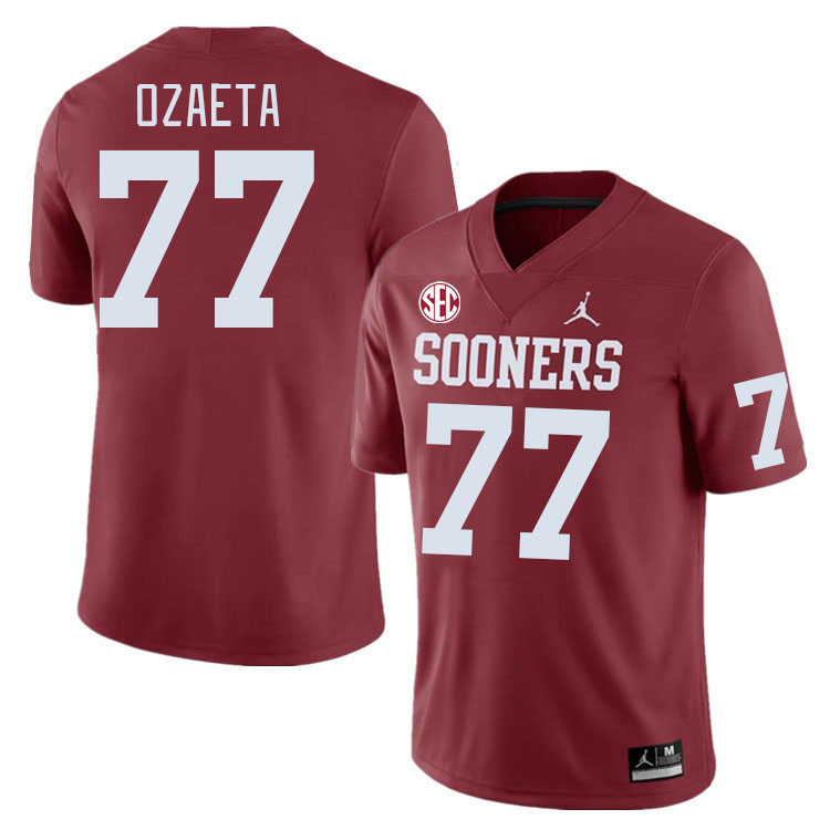 #77 Heath Ozaeta Oklahoma Sooners 2024 SEC Conference College Football Jerseys-Crimson